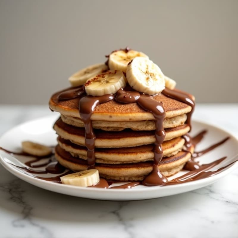 Fluffy High-Protein Banana Pancakes with Creamy Chocolate Hazelnut Drizzle