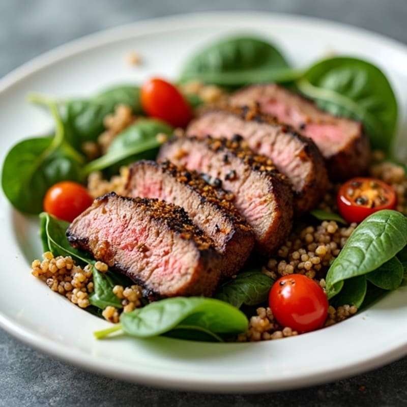 Grilled Beef Steak Salad with Spinach and Quinoa