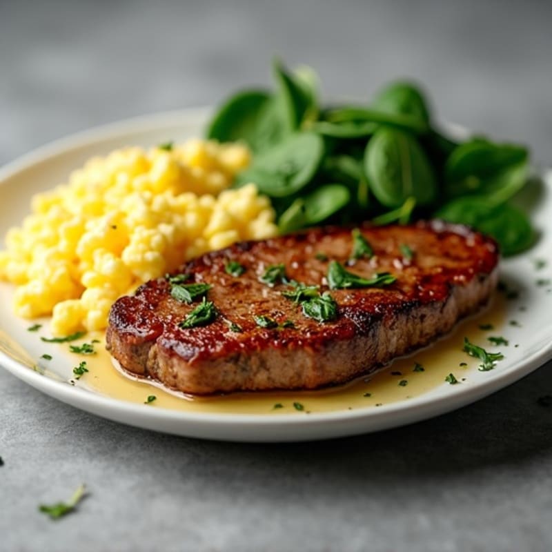 Pan-Seared Steak with Fluffy Scrambled Eggs