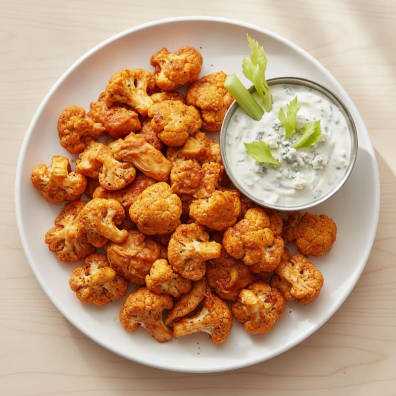 Buffalo Chicken and Cauliflower Bites with Blue Cheese Dip