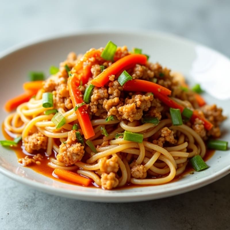Lean Ground Chicken with Spicy Peanut Noodles and Crispy Veggies