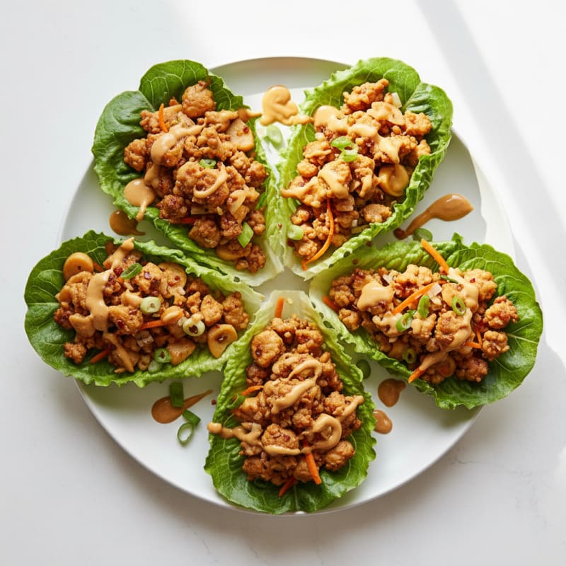 Chicken Mince Lettuce Wraps with Peanut Sauce