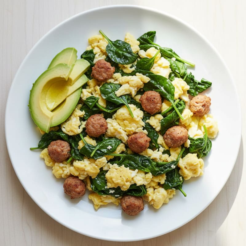 Scrambled Egg Whites with Spinach and Turkey Sausage