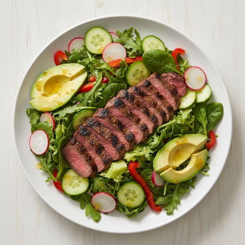 Grilled Beef Steak Salad with Crunchy Vegetables