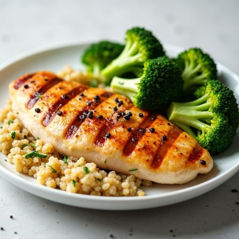 Grilled Chicken Breast with Quinoa and Roasted Broccoli