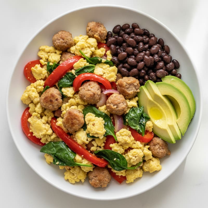 Egg White Veggie Scramble with Turkey Sausage