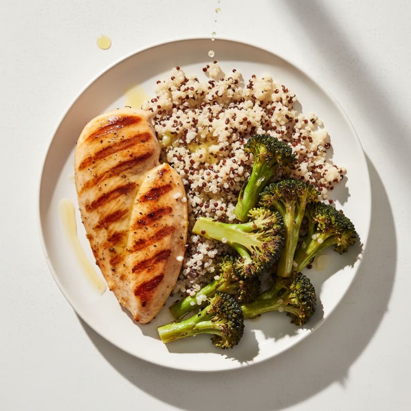 Grilled Chicken Breast with Quinoa and Roasted Broccoli
