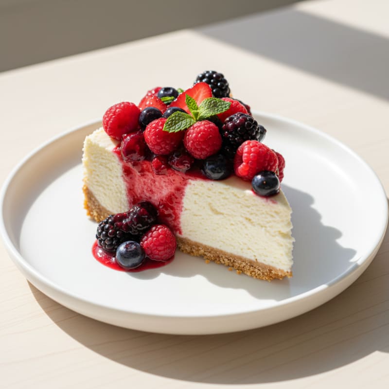 Greek Yogurt Protein Cheesecake with Mixed Berries
