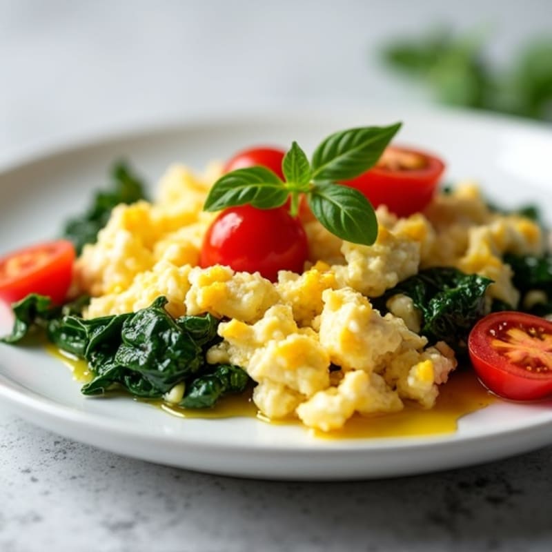 Egg White and Cottage Cheese Scramble with Spinach and Cherry Tomatoes