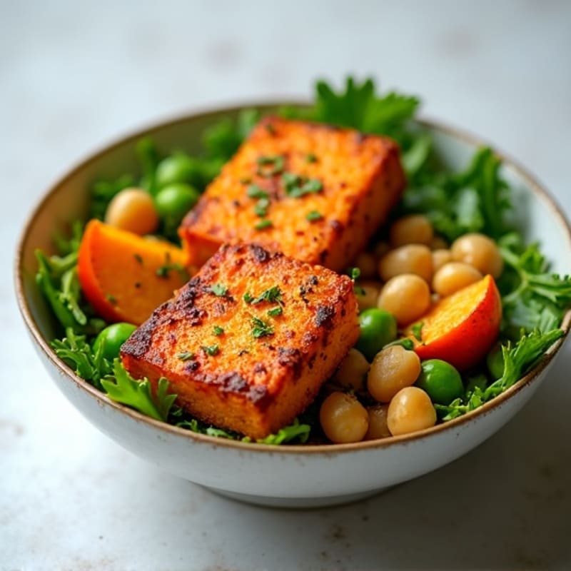 Crispy Baked Tofu with Roasted Sweet Potato Bowl