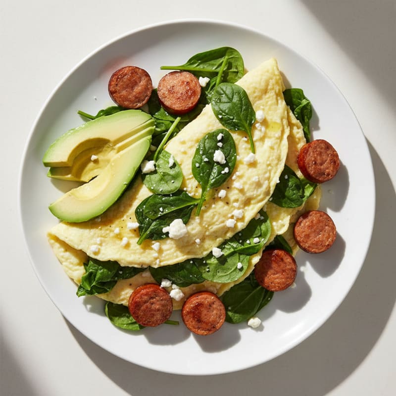 Egg White Spinach Omelet with Turkey Sausage