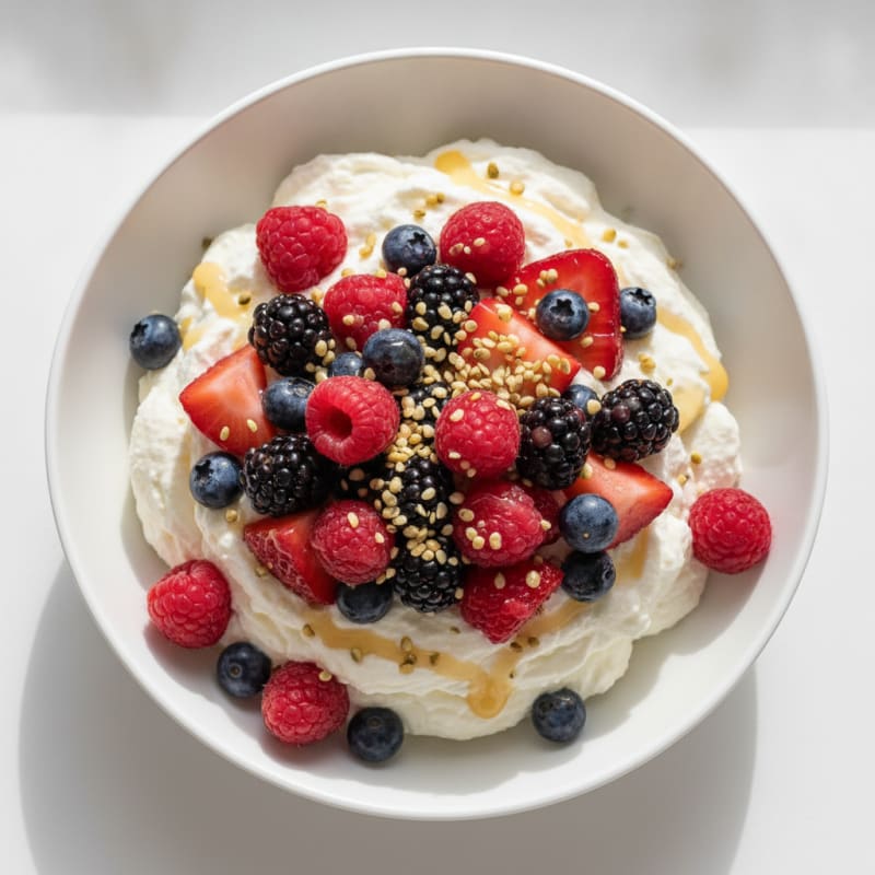 Greek Yogurt Protein Mousse with Mixed Berries
