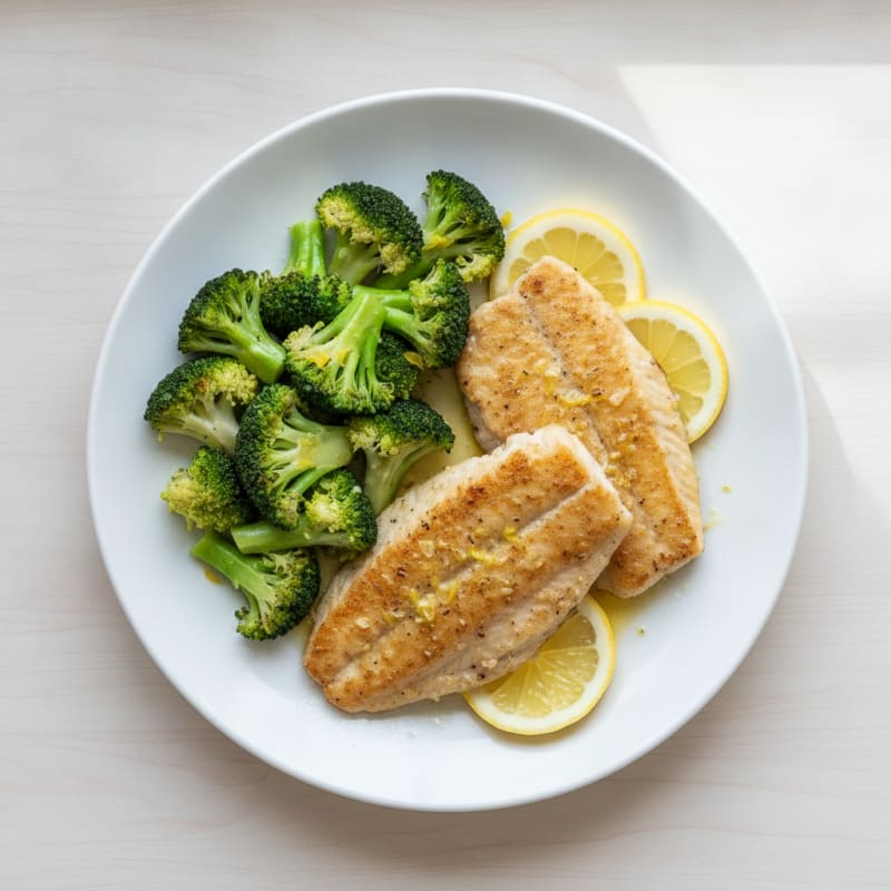 Seared Tilapia with Steamed Broccoli and Lemon