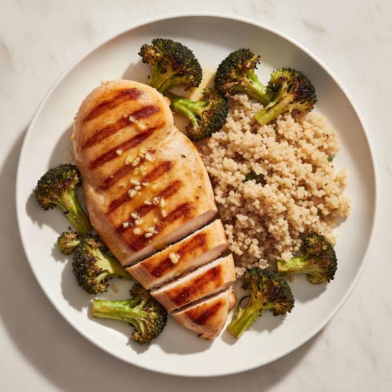 Grilled Lemon-Garlic Chicken Breast with Quinoa and Roasted Broccoli