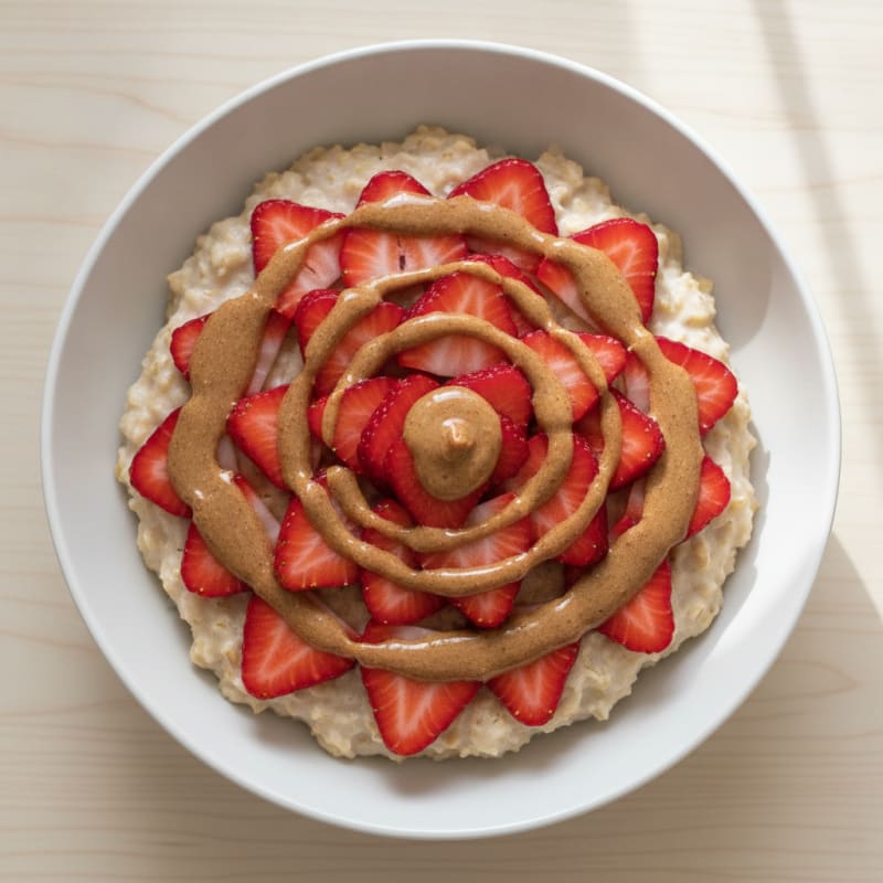 Egg White Oatmeal with Sliced Strawberries and Almond Butter