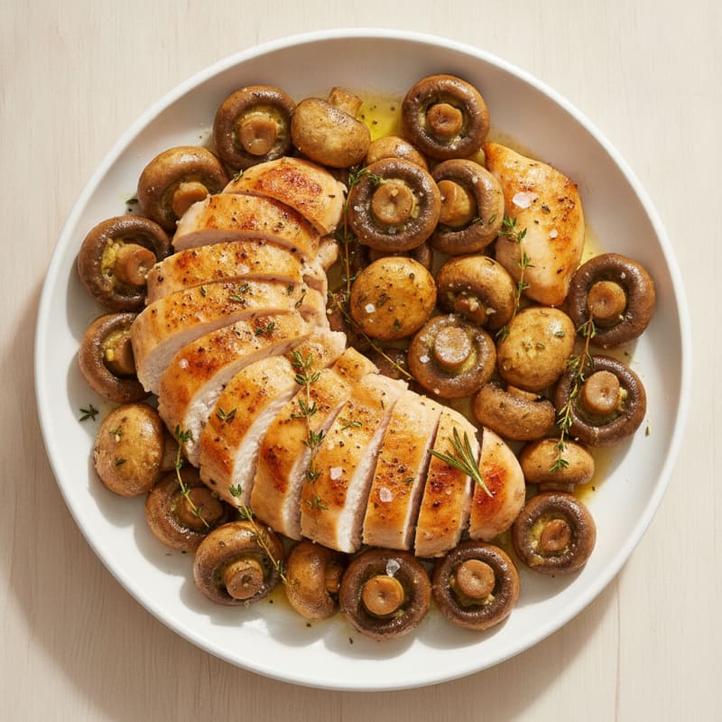 Garlic Butter Roasted Mushrooms with Herbs and Chicken