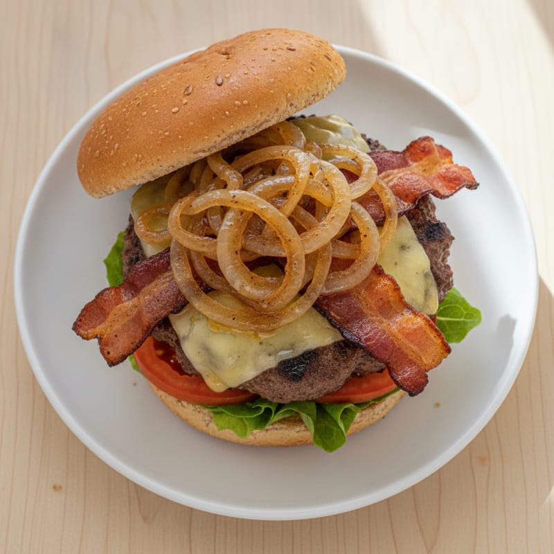 Double Bacon Cheeseburger with Caramelized Onions