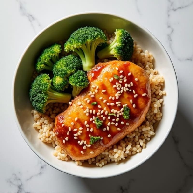 Baked Ginger-Sesame Chicken Bowl with Crispy Broccoli