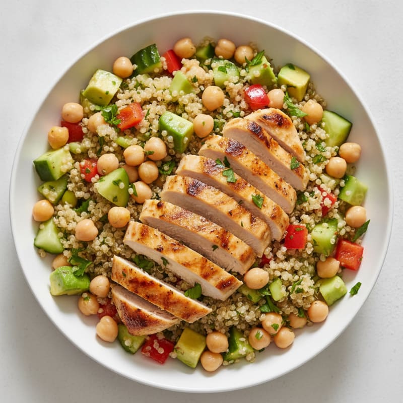 Grilled Chicken and Quinoa Salad with Crunchy Vegetables