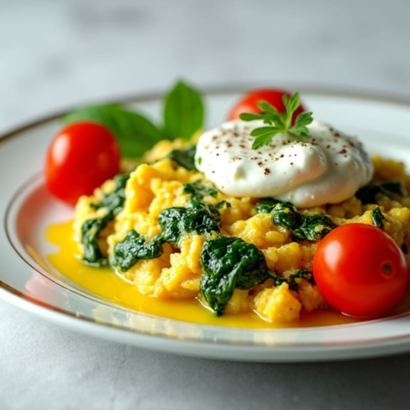 Egg White and Spinach Scramble with Cottage Cheese and Cherry Tomatoes