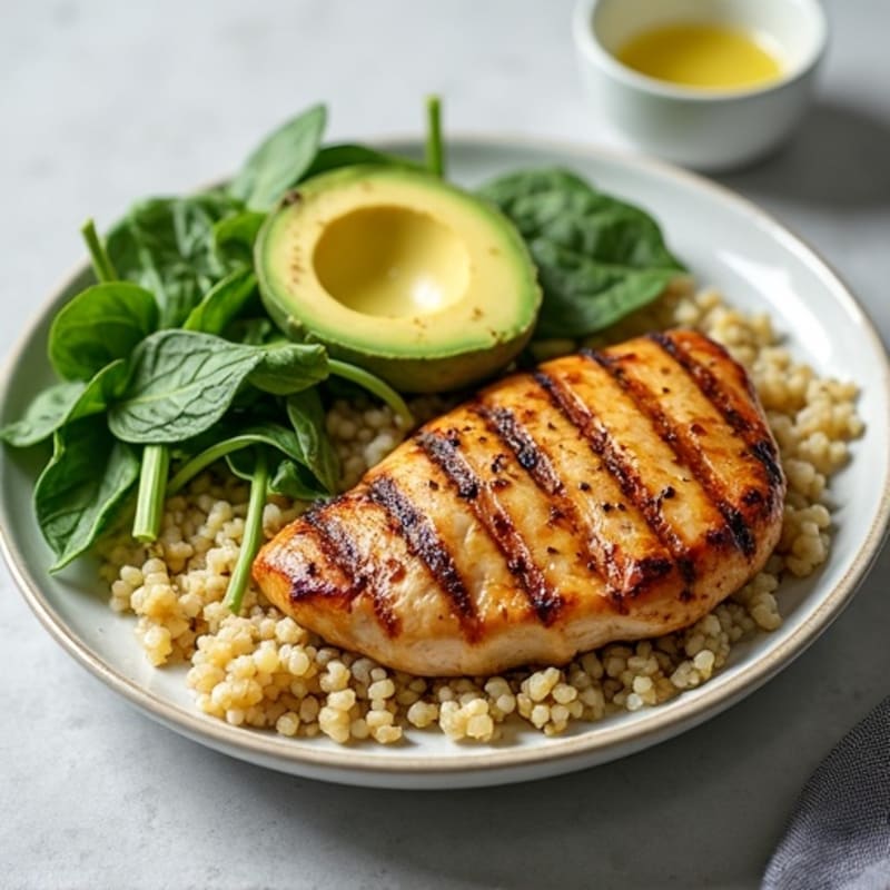 Grilled Chicken Breast with Creamy Quinoa Spinach Salad