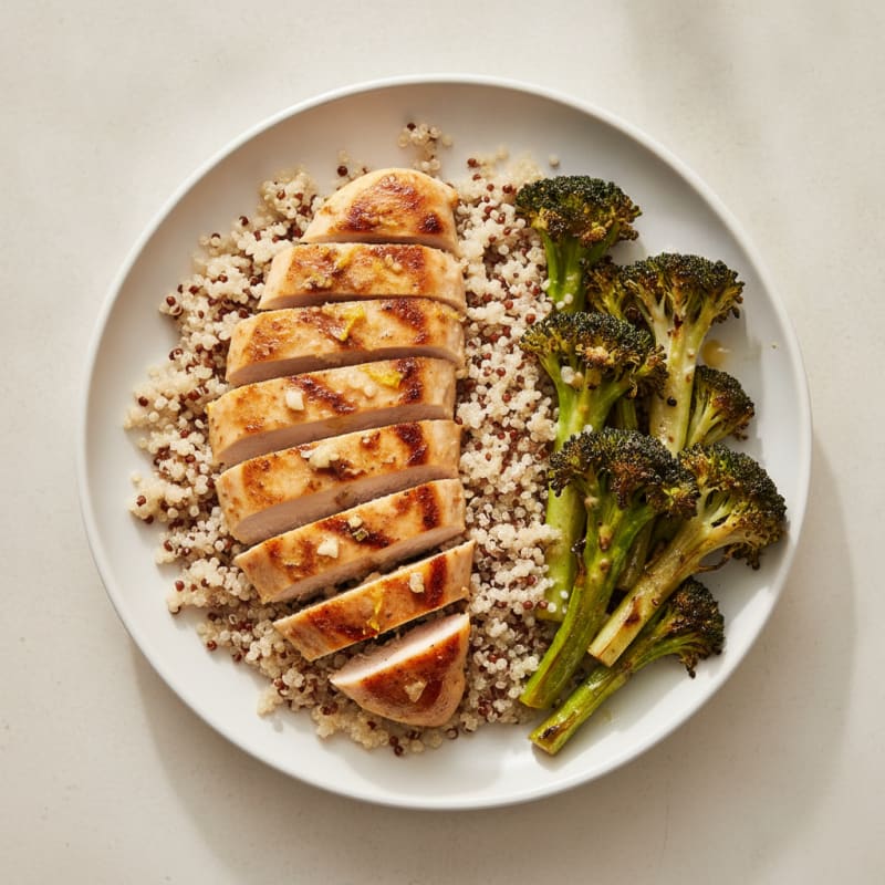 Grilled Chicken Breast with Quinoa and Roasted Broccoli