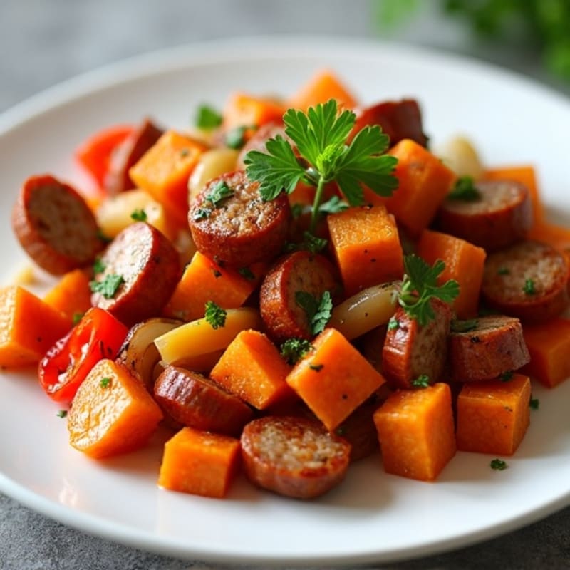 Crispy Sweet Potato and Turkey Sausage Hash with Fresh Herbs
