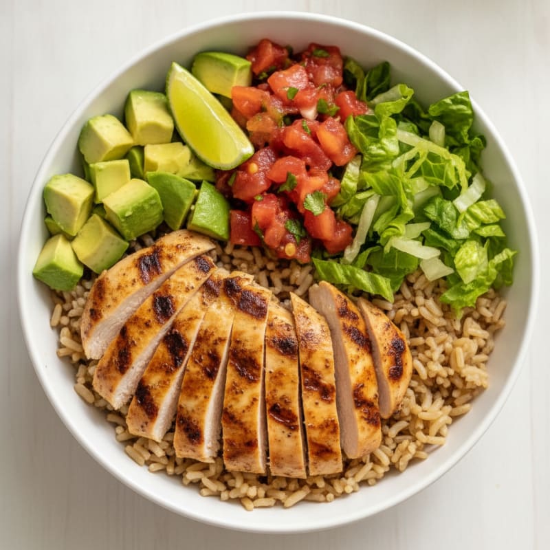 Grilled Chicken Taco Bowl with Brown Rice and Avocado