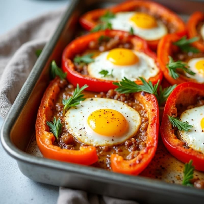 Sheet Pan Roasted Eggs with Crispy Sweet Potatoes and Bell Peppers