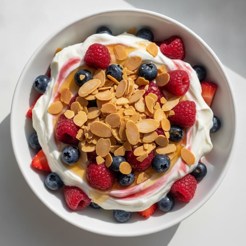 Greek Yogurt Protein Parfait with Mixed Berries and Almonds