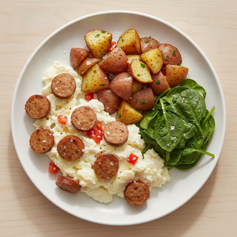 Scrambled Egg Whites with Chicken Sausage and Roasted Potatoes