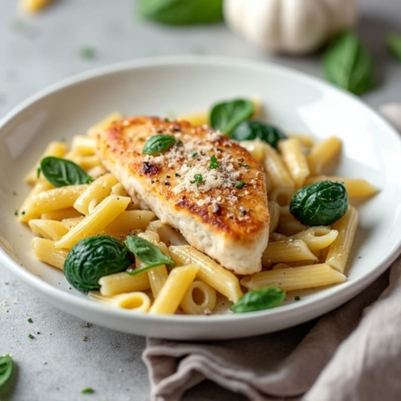 Healthy Creamy Garlic Chicken Pasta