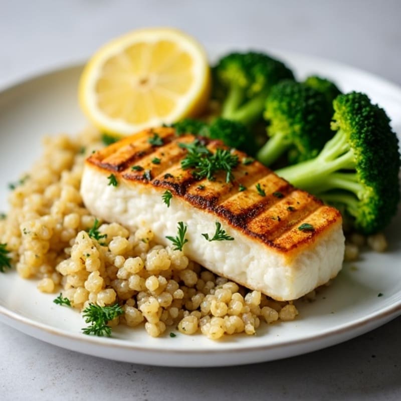 Grilled Lemon Herb Cod with Quinoa and Steamed Broccoli
