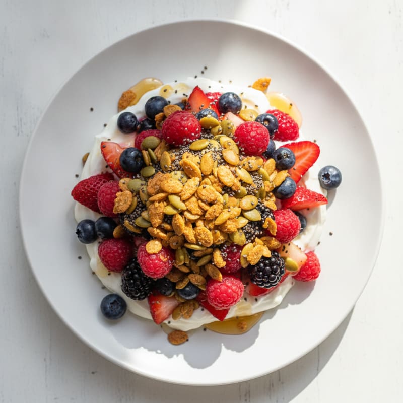 Creamy Greek Yogurt Parfait with Mixed Berries and Pumpkin Seeds