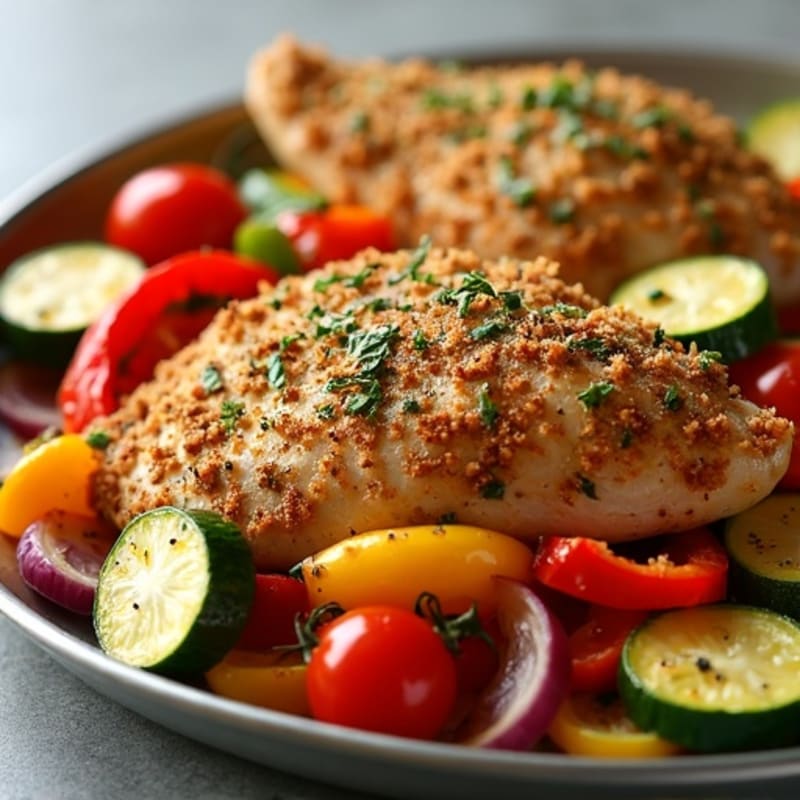 Herb-Crusted Sheet Pan Chicken with Rainbow Vegetables