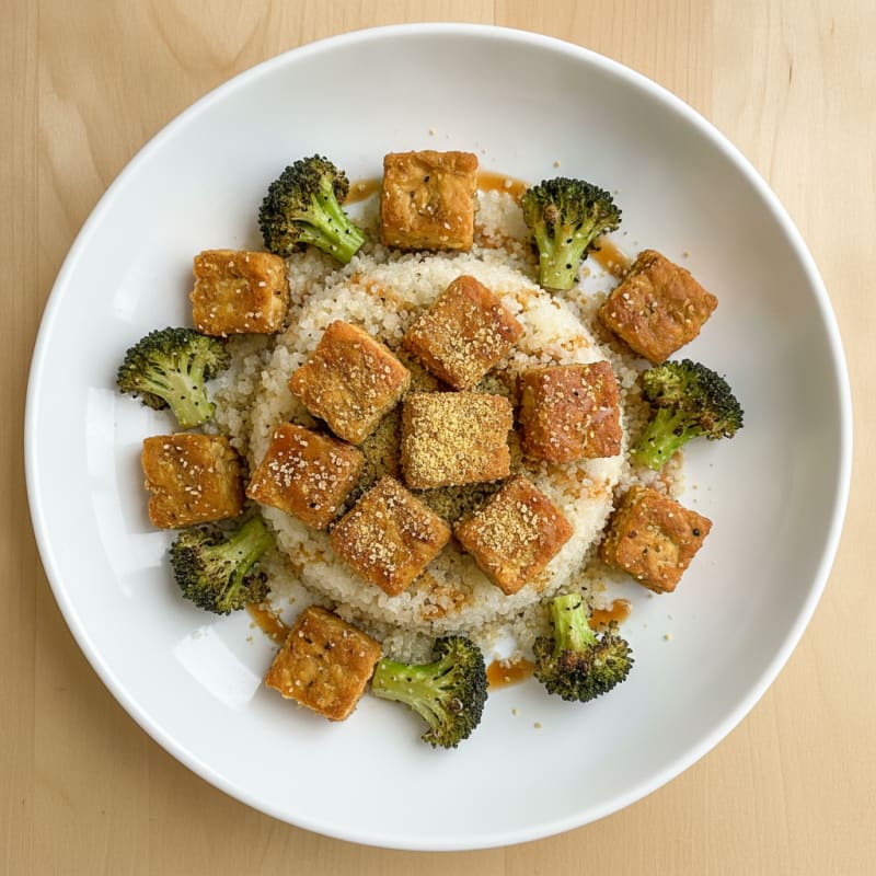 Crispy Tempeh and Quinoa Bowl with Roasted Broccoli