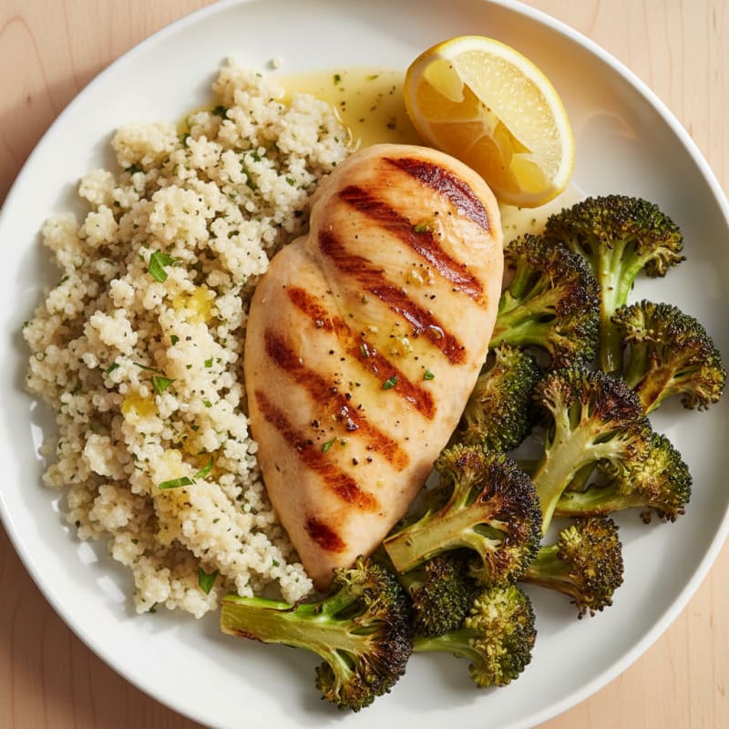 Grilled Chicken Breast with Quinoa and Roasted Broccoli
