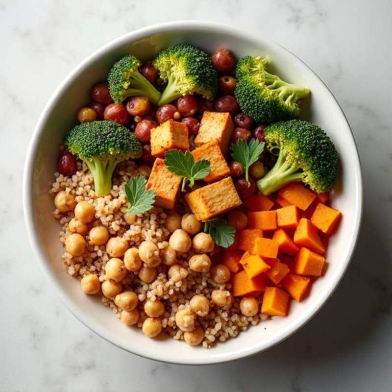 Crispy Lentil-Quinoa Power Bowl with Roasted Vegetables