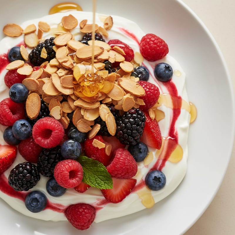 Greek Yogurt Protein Parfait with Mixed Berries and Almonds