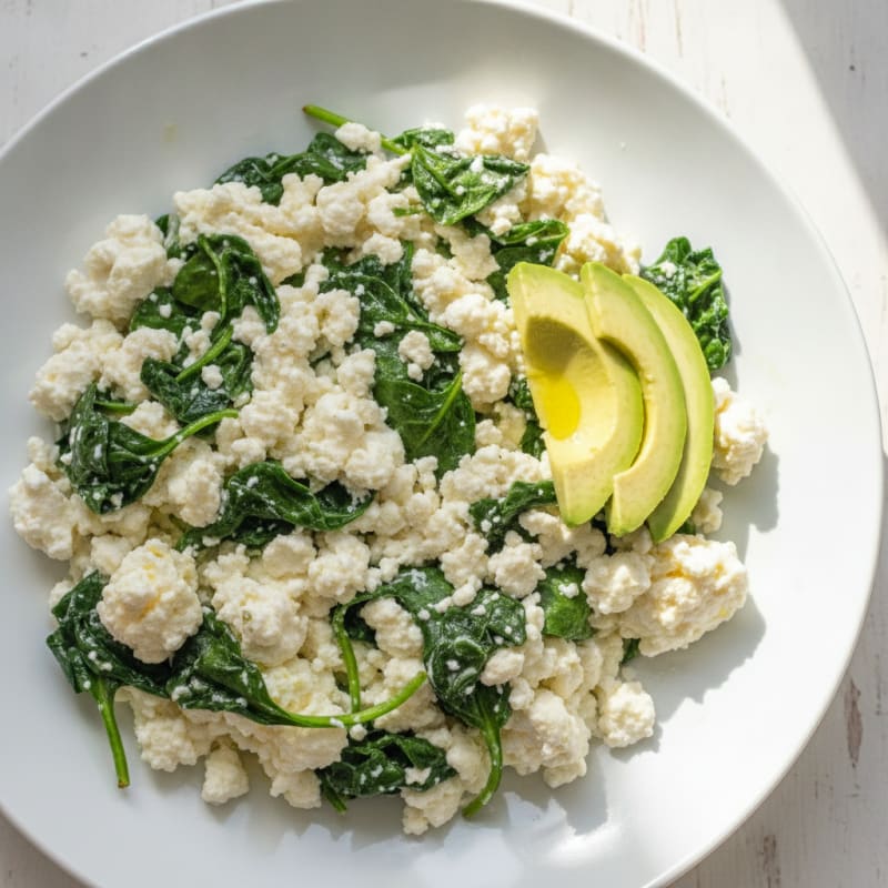 Egg White and Spinach Scramble with Cottage Cheese