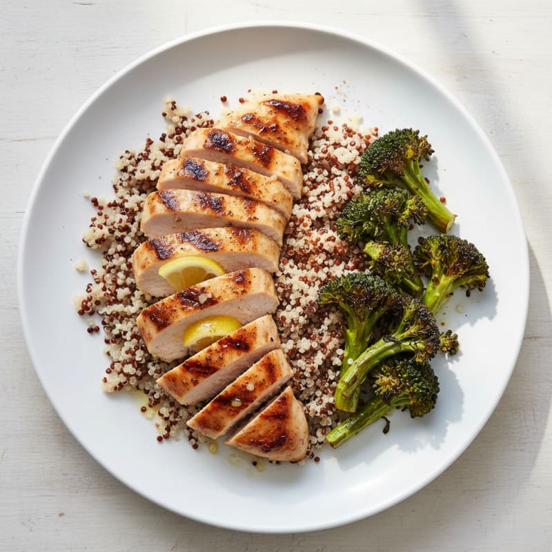 Grilled Chicken Breast with Quinoa and Roasted Broccoli
