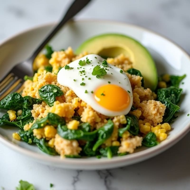 Egg White and Turkey Spinach Scramble with Cottage Cheese