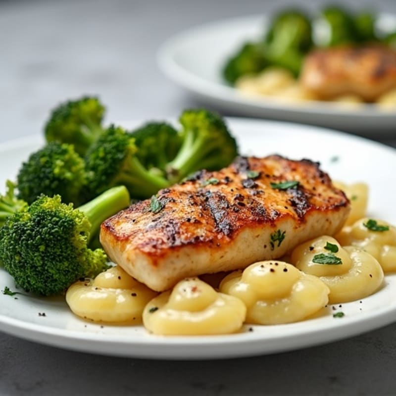 Pan-Seared Chicken Breast with Creamy Spinach Ricotta Ravioli and Crispy Roasted Broccoli