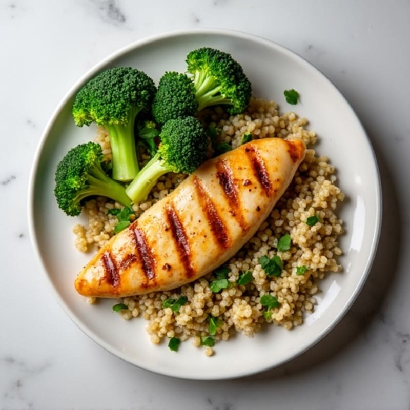 Grilled Chicken Breast with Quinoa and Roasted Broccoli