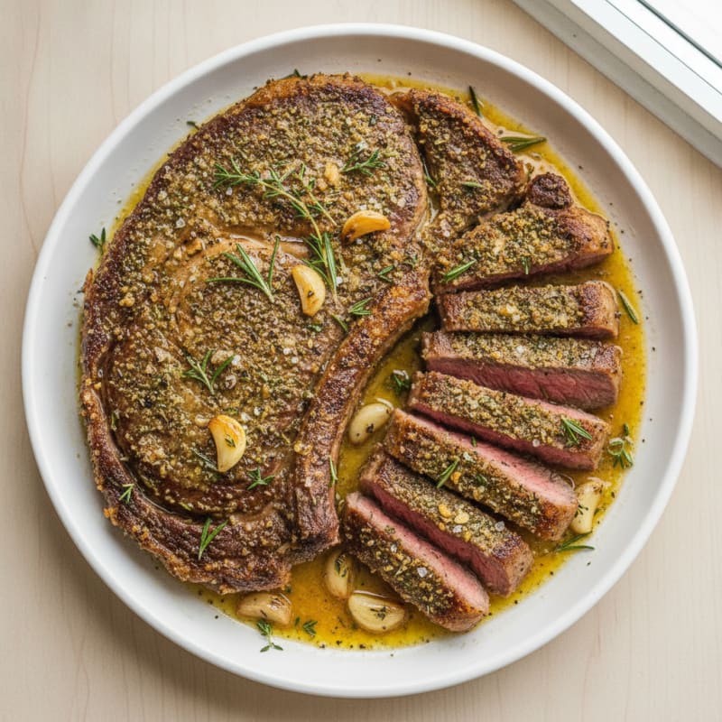 Herb-Crusted Ribeye with Garlic Butter