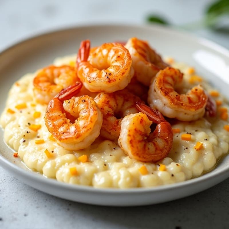 Spicy Cajun Shrimp over Creamy Cauliflower Grits