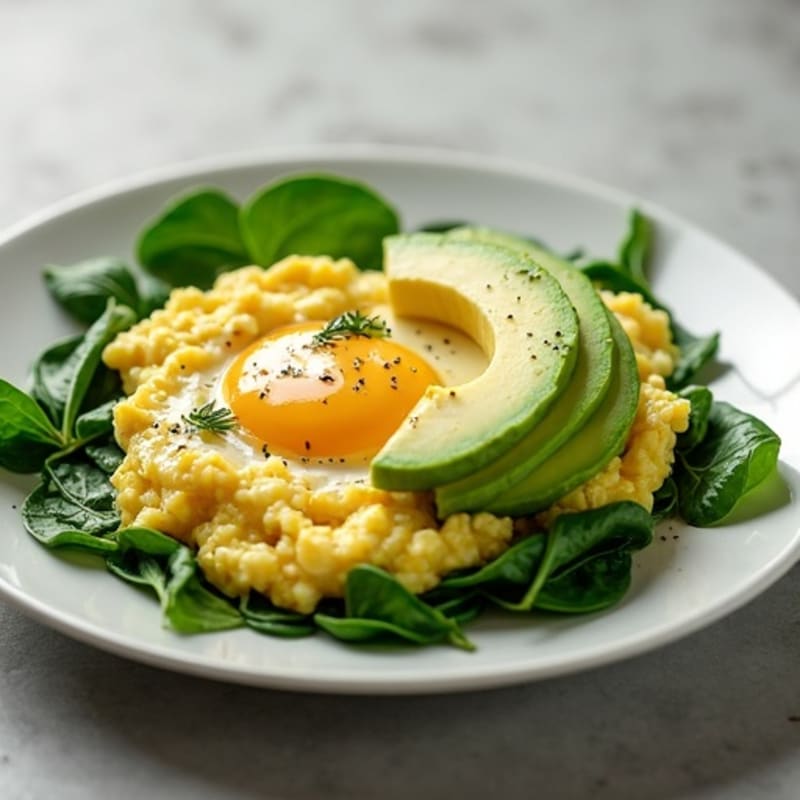 Egg White Spinach Scramble with Sliced Avocado
