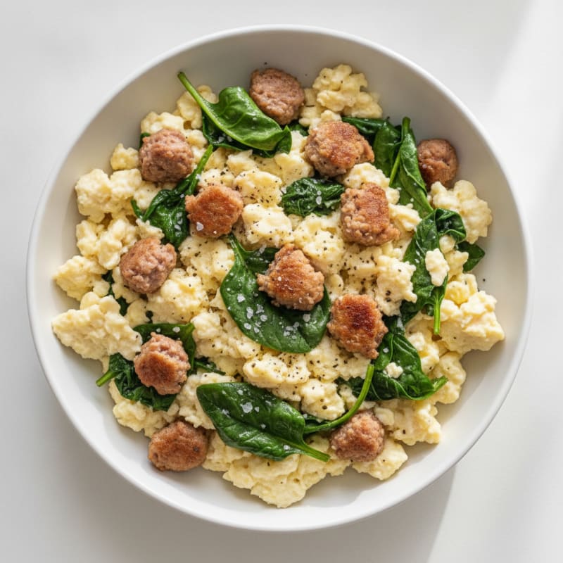 Egg White Scramble with Spinach and Turkey Sausage