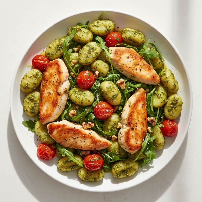 Gnocchi with Arugula Pesto and Cherry Tomatoes