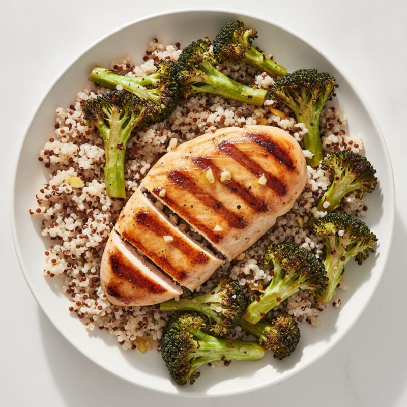 Grilled Chicken Breast with Quinoa and Roasted Broccoli